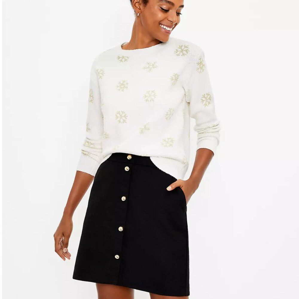 LOFT Wooly Button Pocket Skirt - Black - Size 10 - NWT